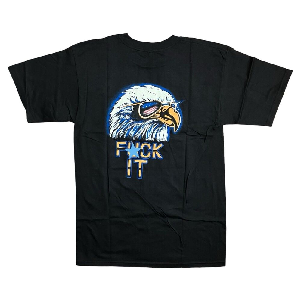 Huf T-Shirt Mens S Black USA Novelty F*ck It Eagle Vote America Skate Tee‎ Flag